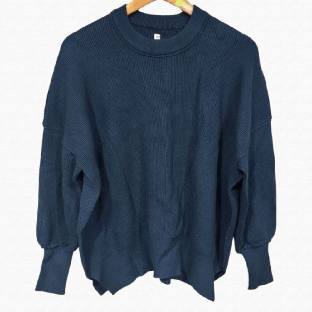 Navy Blue Ribbed Oversized long sleeve Sweater Women Casual Chic Size S Normcore